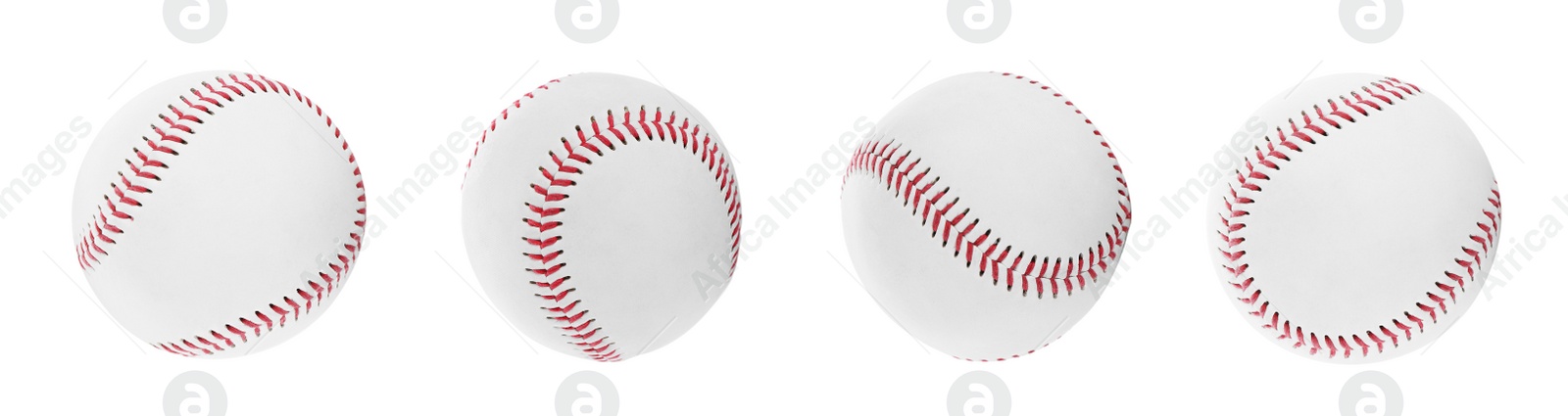 Image of Set with baseball balls on white background. Banner design