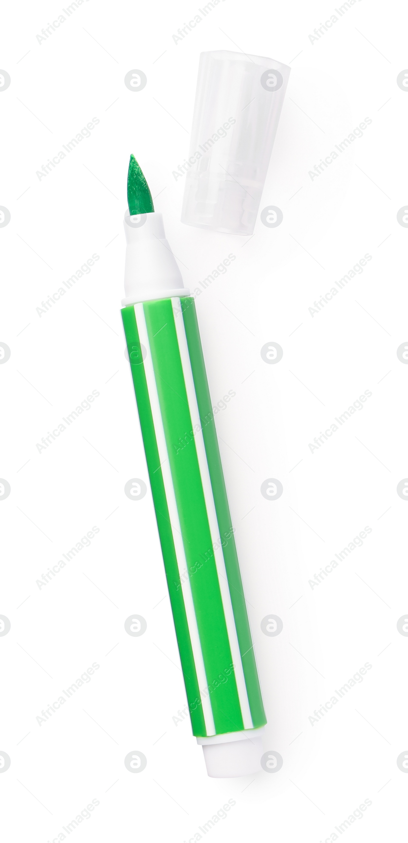 Photo of One green marker isolated on white, top view