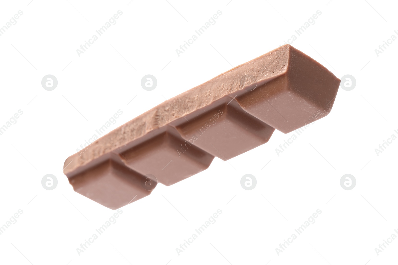 Photo of Piece of delicious milk chocolate isolated on white