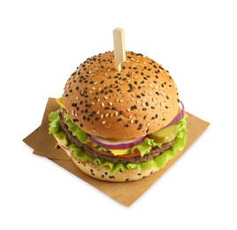 Photo of Burger with delicious patty isolated on white