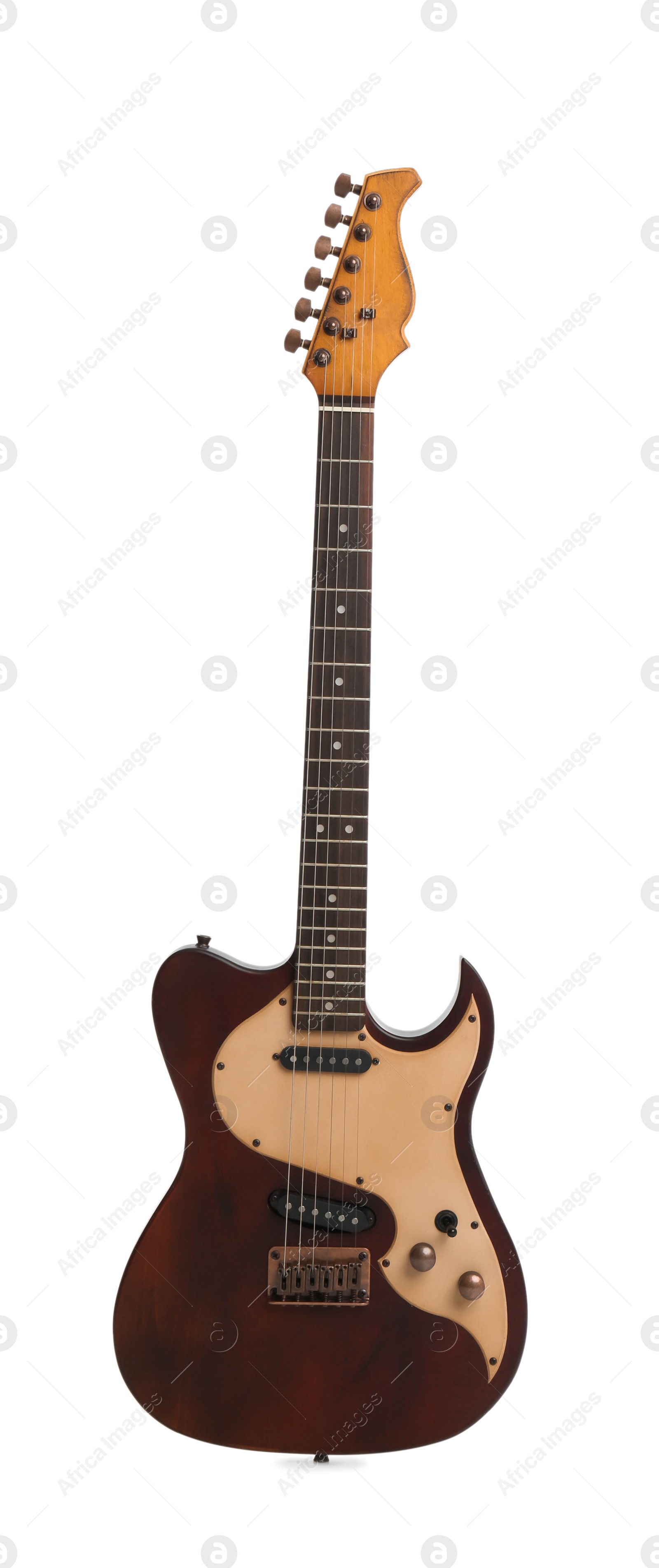 Photo of Electric guitar isolated on white. String musical instrument