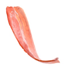 Photo of Raw bacon on white background