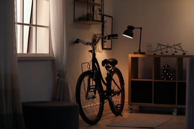 Stylish room with modern bicycle. Idea for interior decor