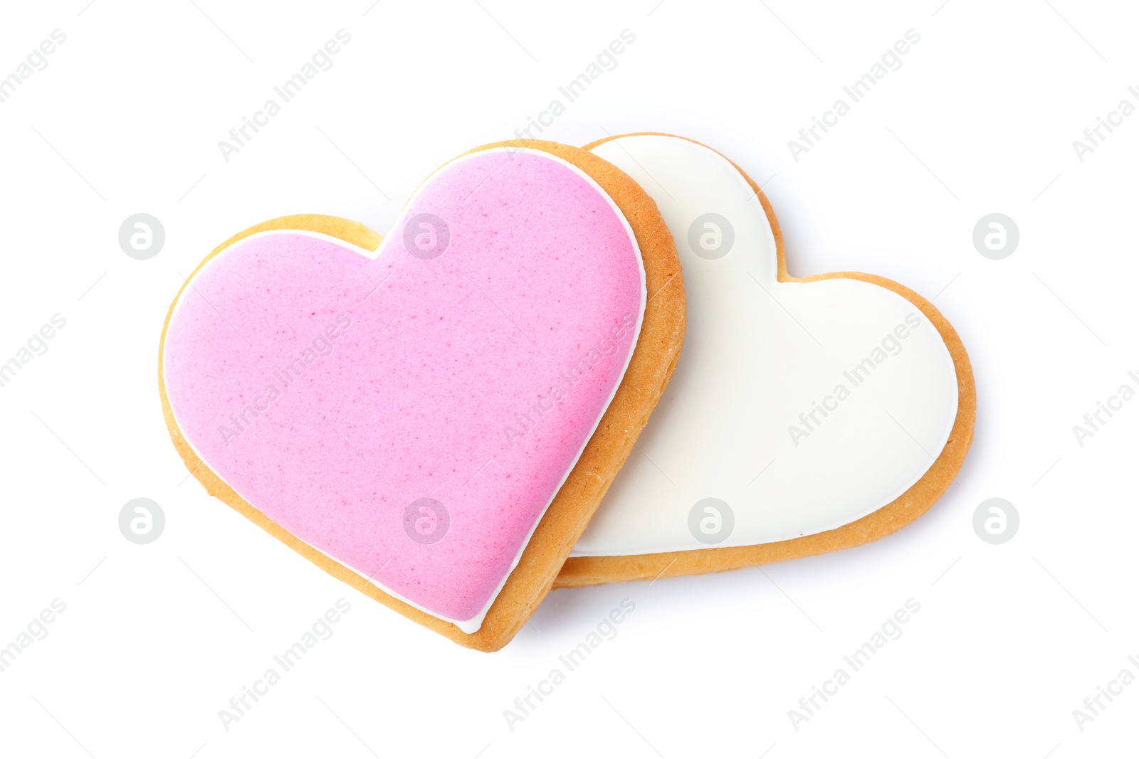 Photo of Decorated heart shaped cookies on white background