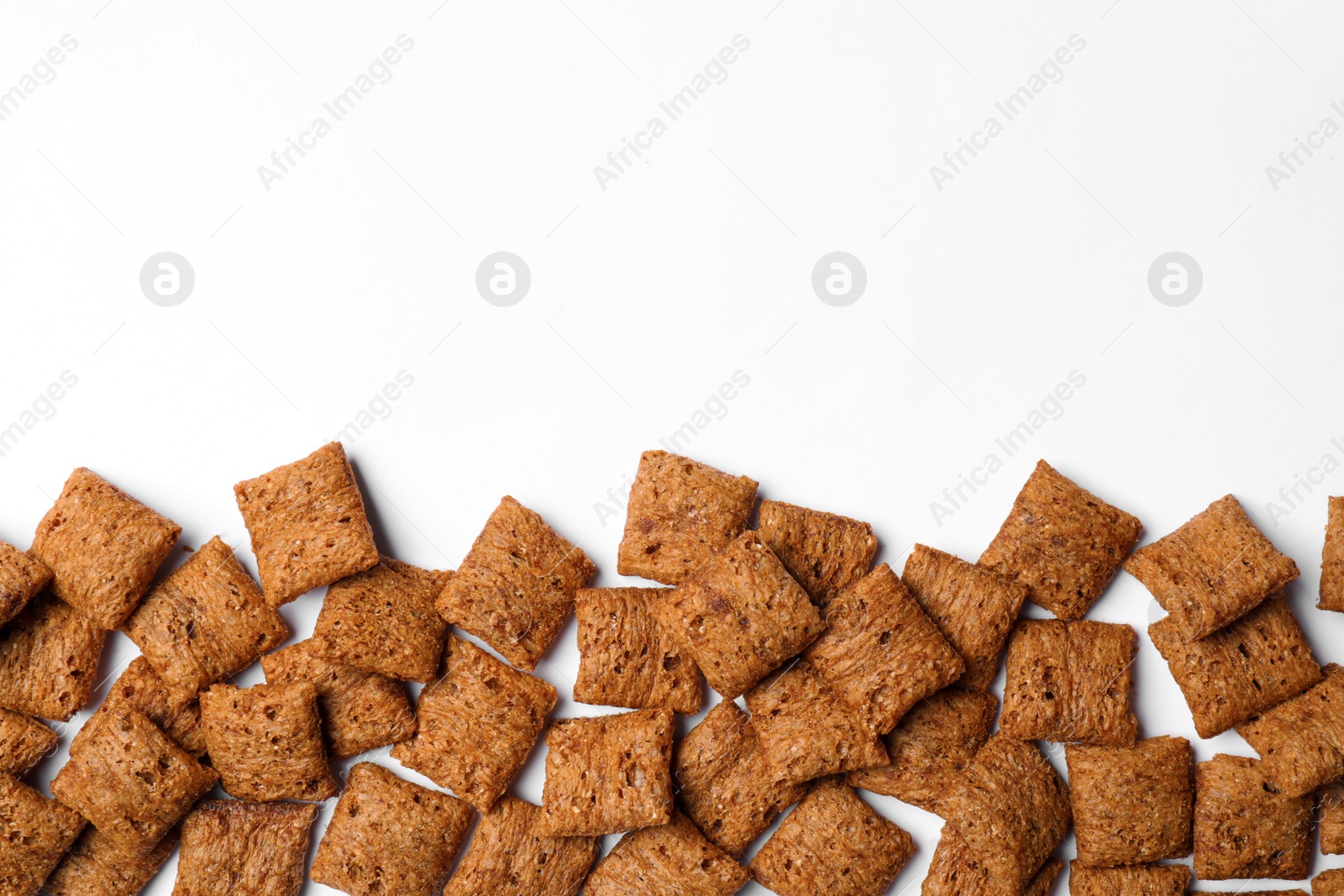 Photo of Delicious chocolate corn pads on white background, top view