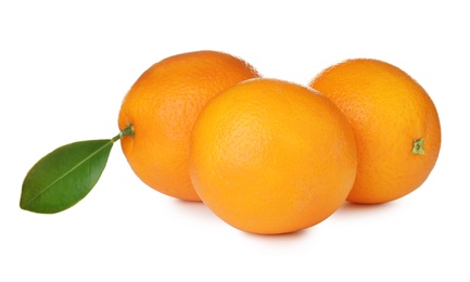 Photo of Fresh ripe oranges isolated on white. Citrus fruit