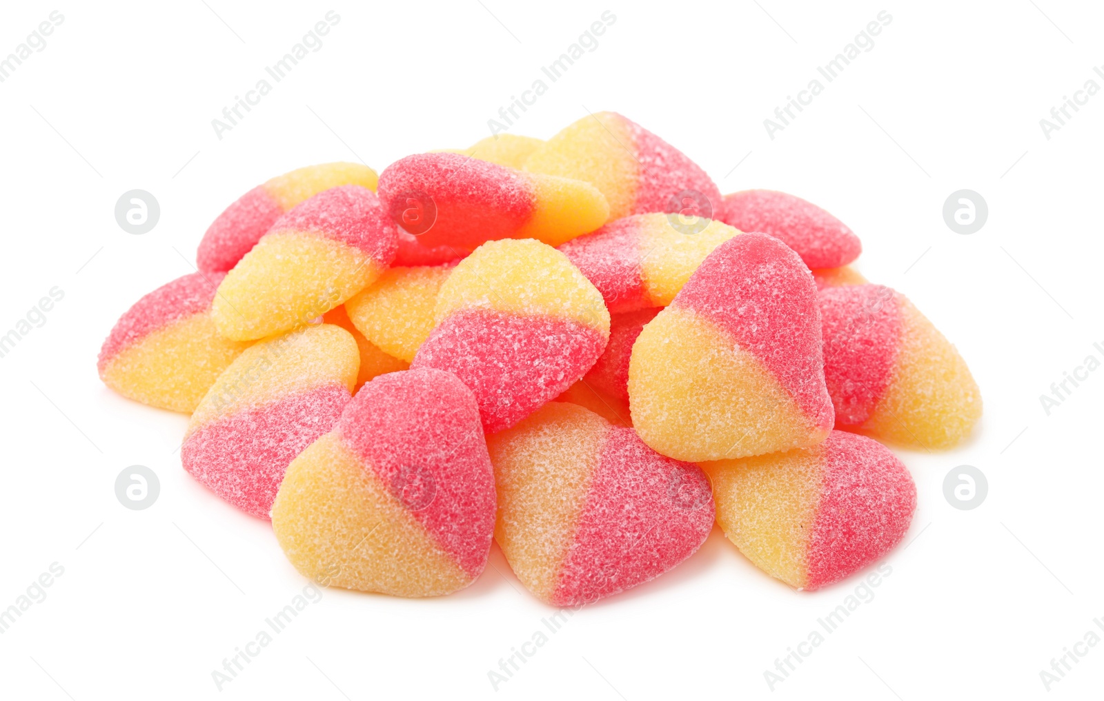 Photo of Pile of tasty colorful jelly candies on white background