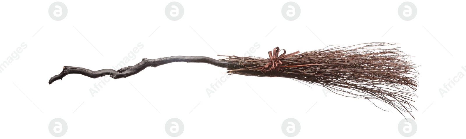 Photo of Old broom with wooden handle isolated on white