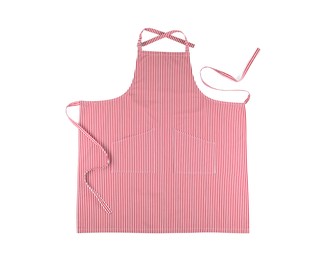 Photo of Striped apron isolated on white, top view