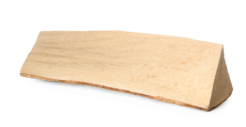 Photo of Cut firewood on white background. Heating in winter