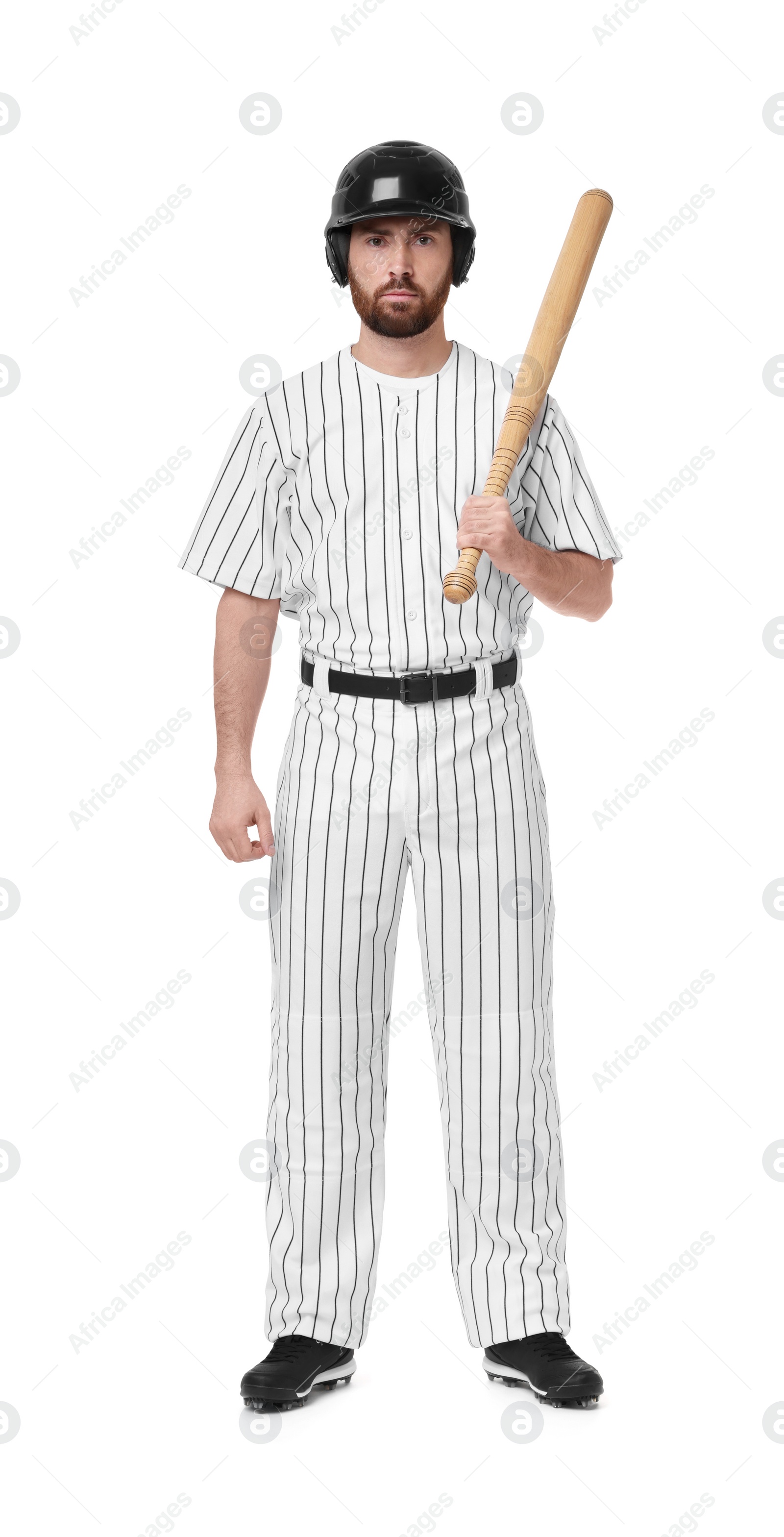 Photo of Baseball player with bat on white background