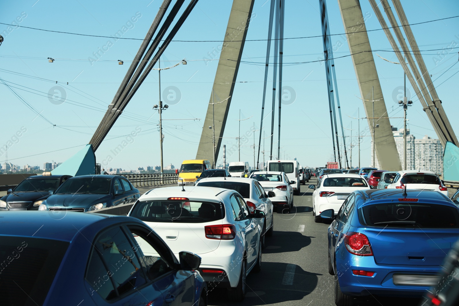 Photo of Cars in traffic jam on city street