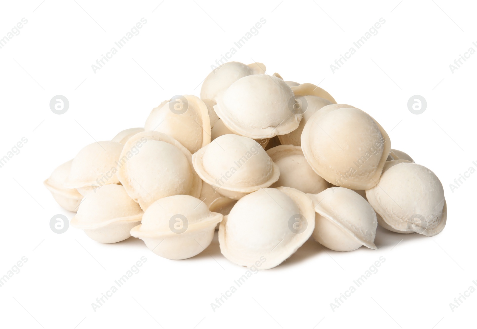 Photo of Raw dumplings on white background. Home cooking