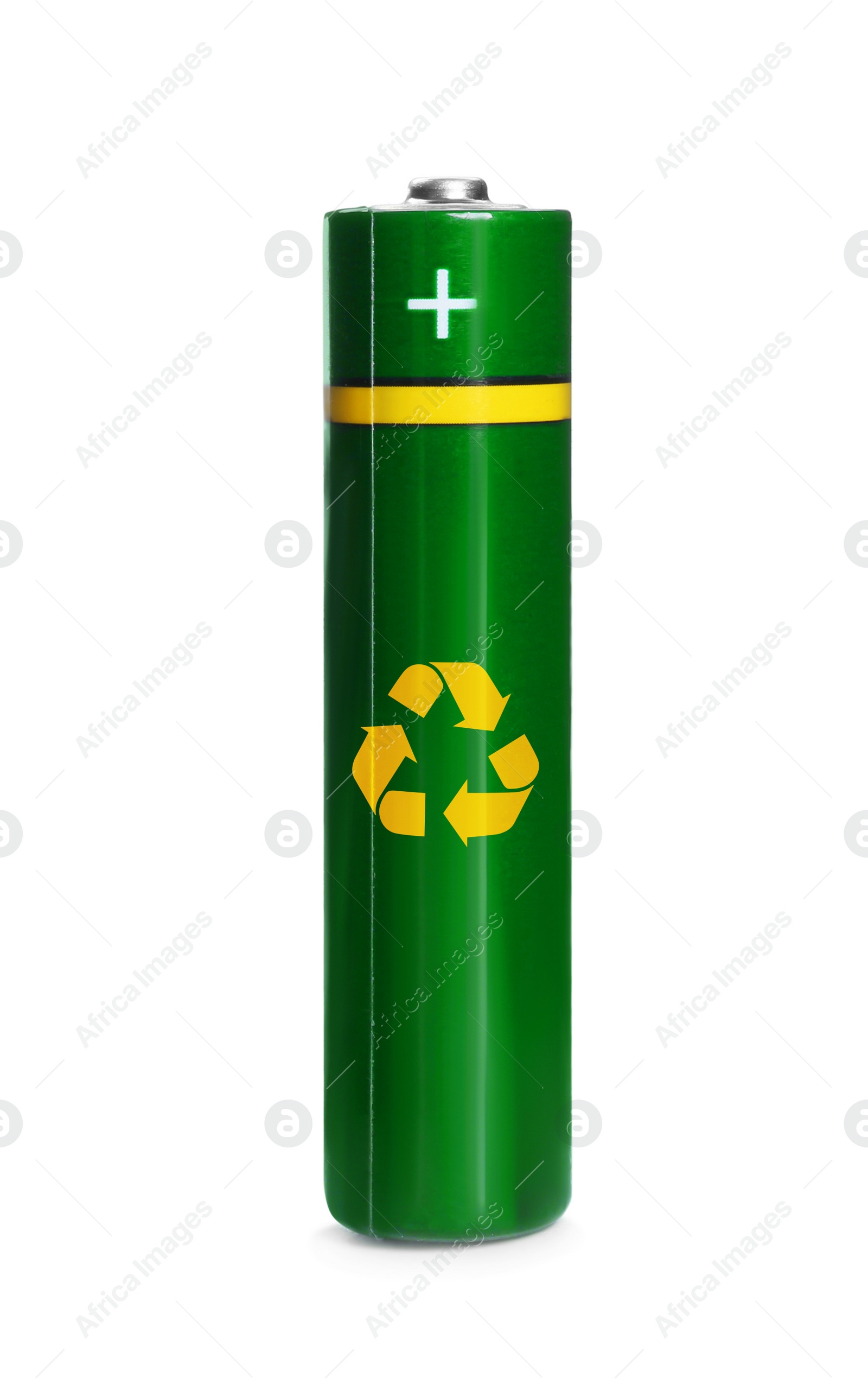 Image of Battery with recycle symbol isolated on white