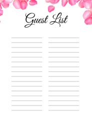 Guest list design with beautiful flower petals and empty lines