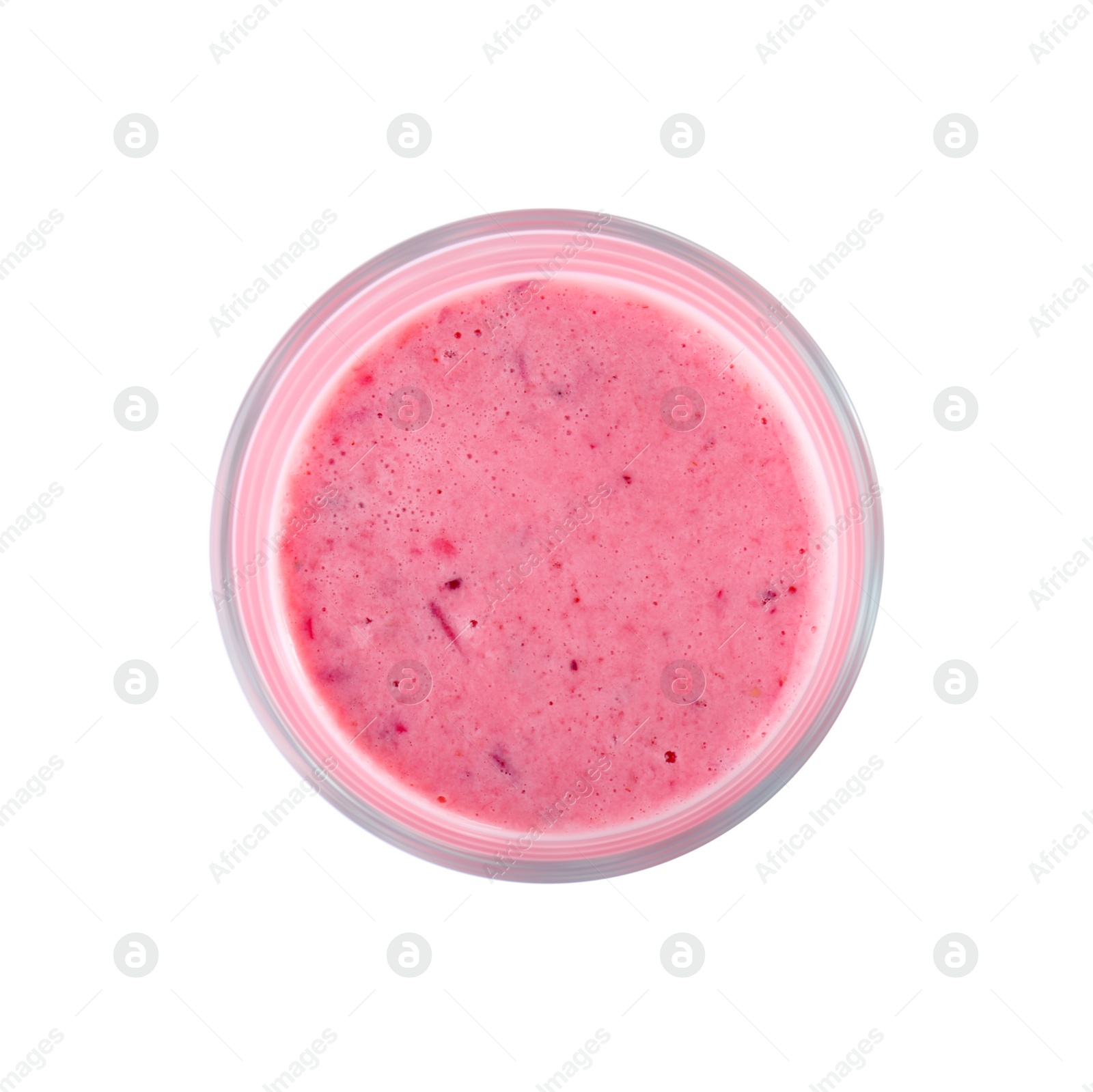 Photo of Glass with delicious detox smoothie on white background, top view