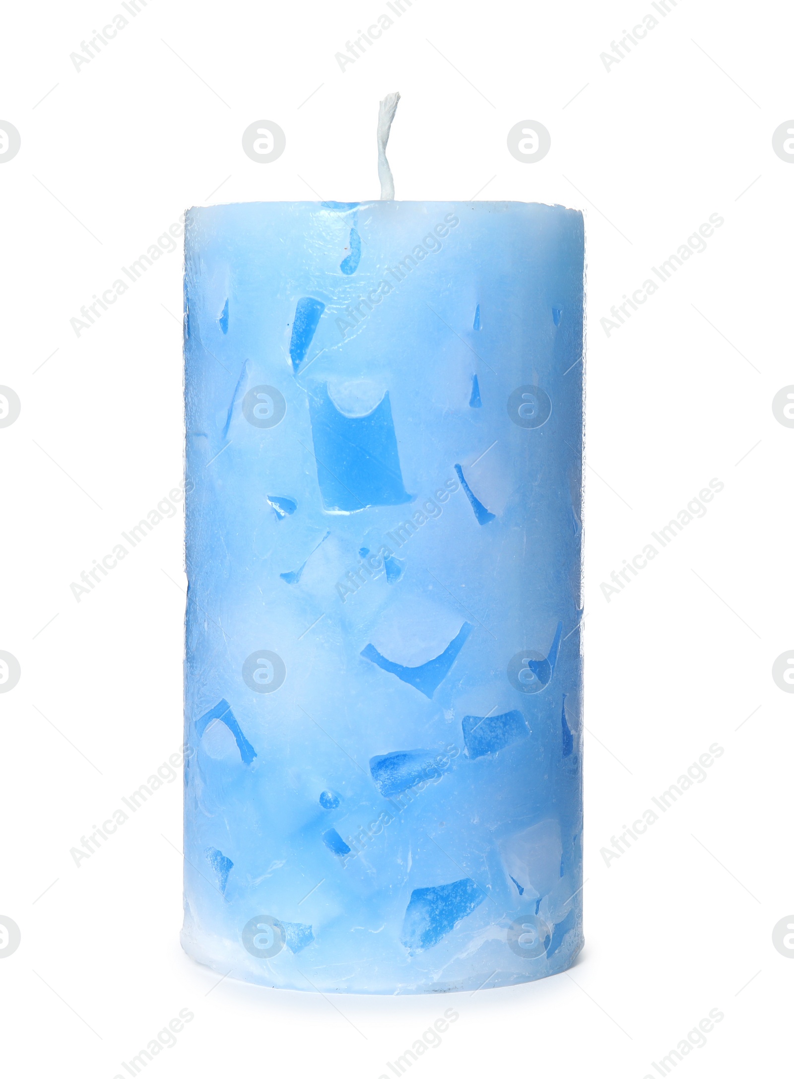 Photo of Scented color wax candle on white background