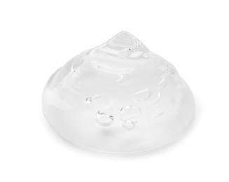 Photo of Sample of clear cosmetic gel on white background, closeup