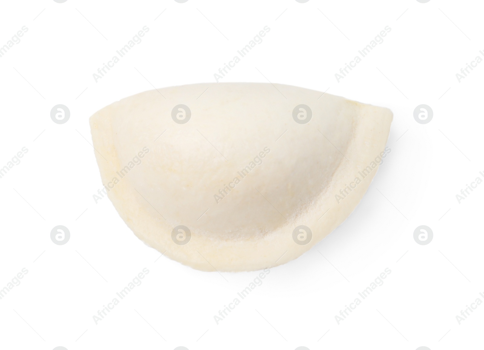 Photo of Raw dumpling (varenyk) with cottage cheese isolated on white, top view