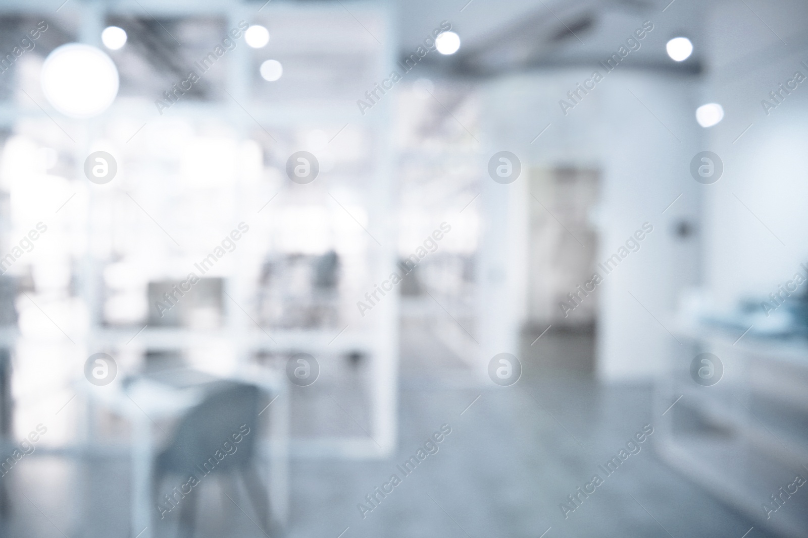 Image of Office interior. Blurred view of comfortable workspace