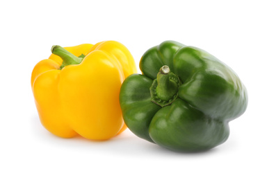 Photo of Fresh ripe colorful bell peppers isolated on white