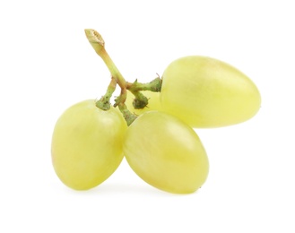 Photo of Delicious ripe green grapes isolated on white