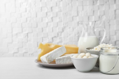 Different dairy products on table