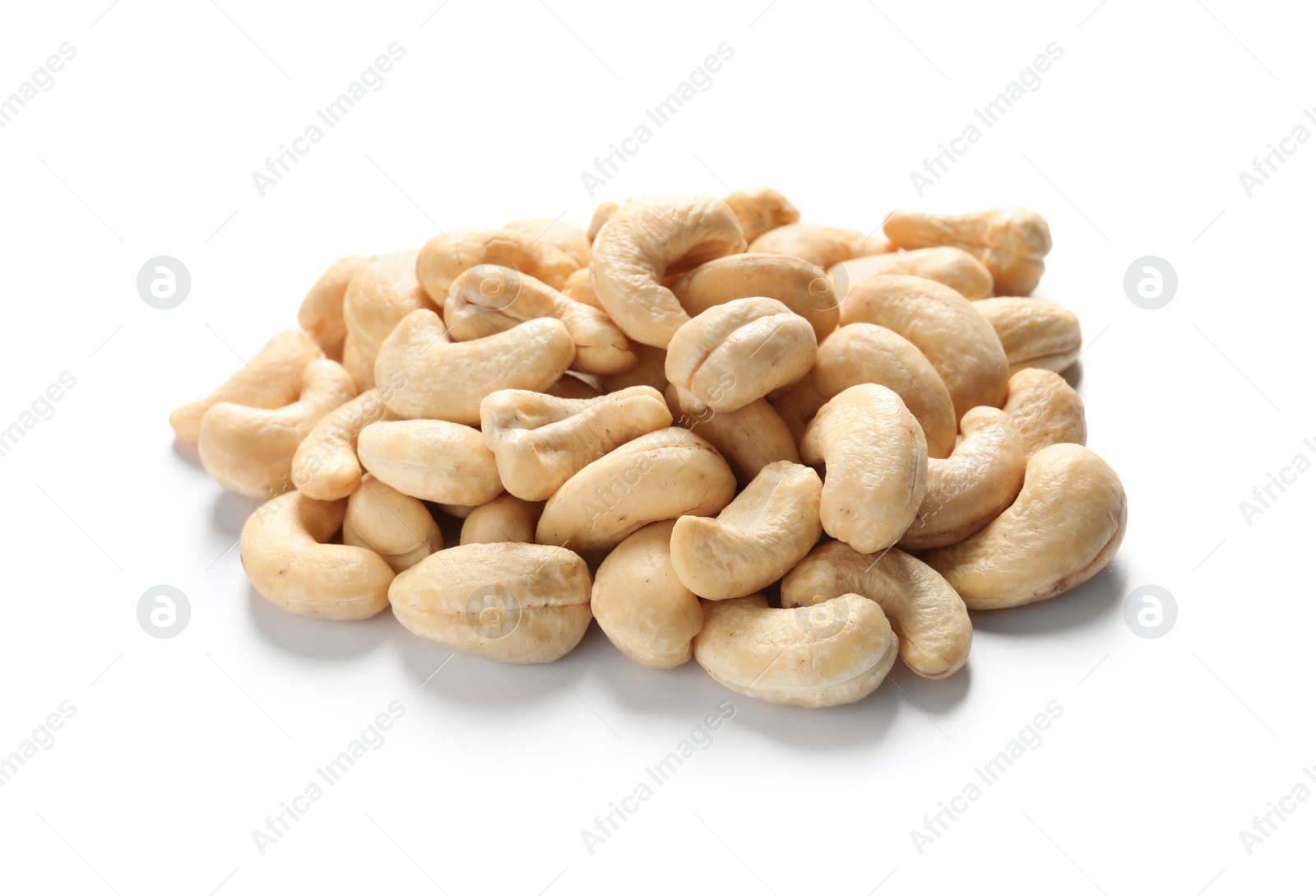 Photo of Tasty organic cashew nuts isolated on white