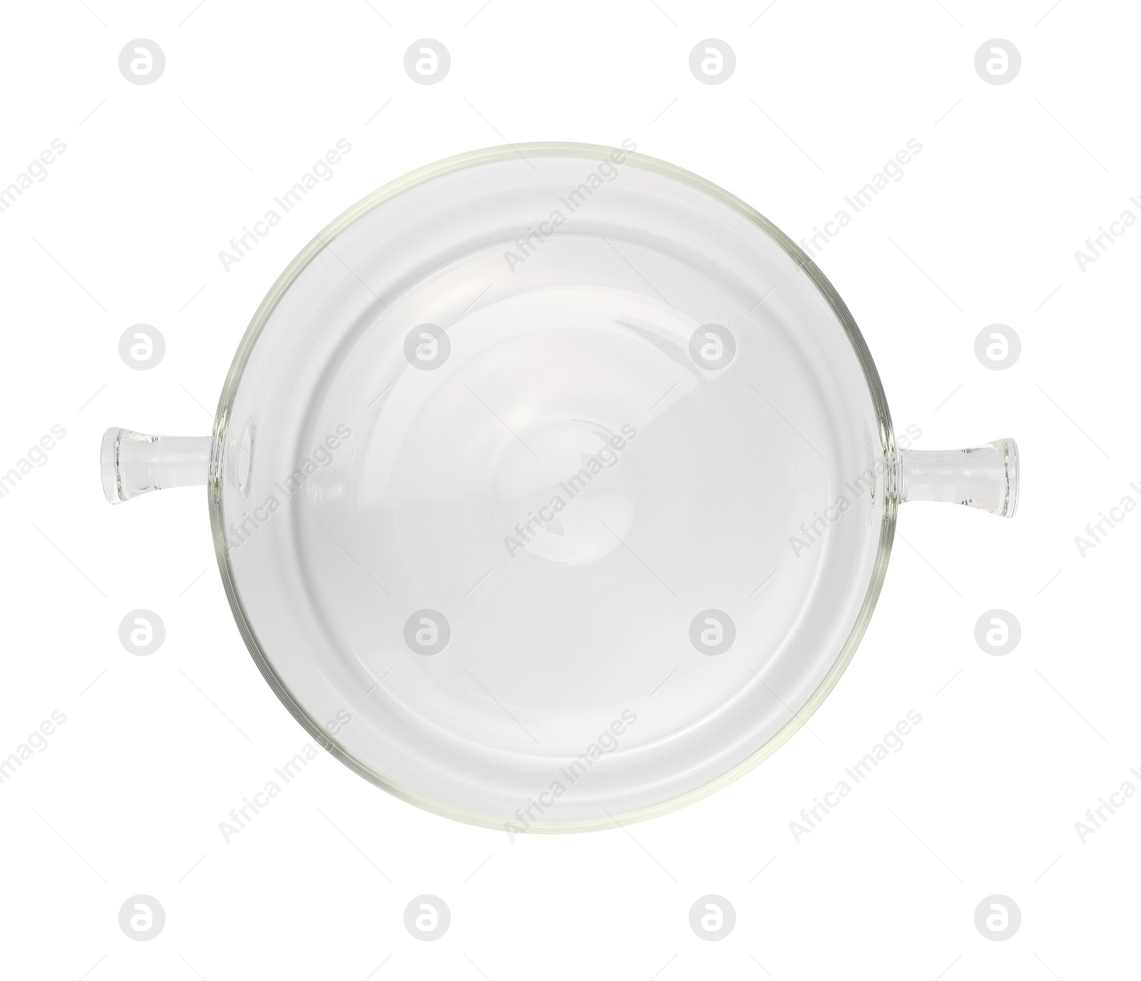 Photo of One glass pot with lid isolated on white, top view