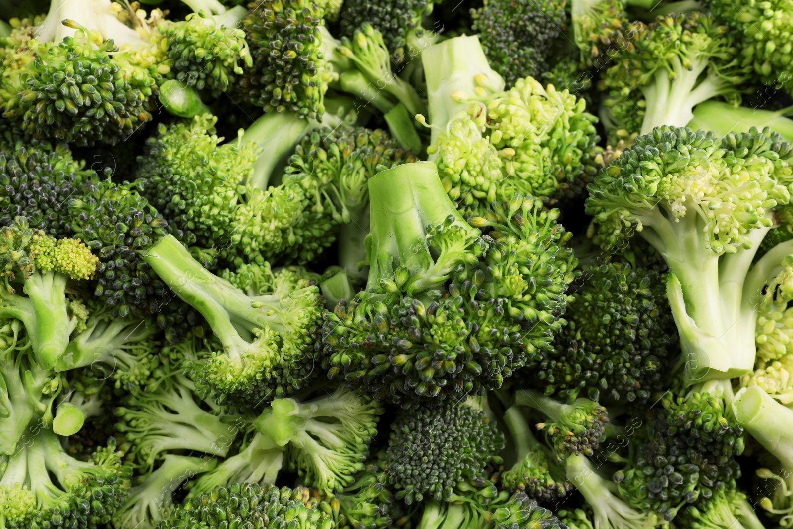 Photo of Fresh raw broccoli as background, top view