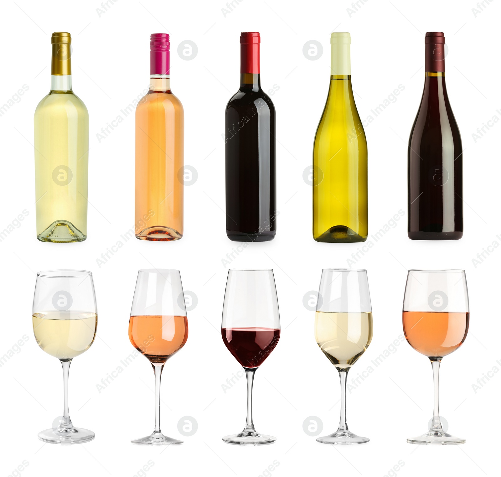 Image of White, rose and red wine isolated on white