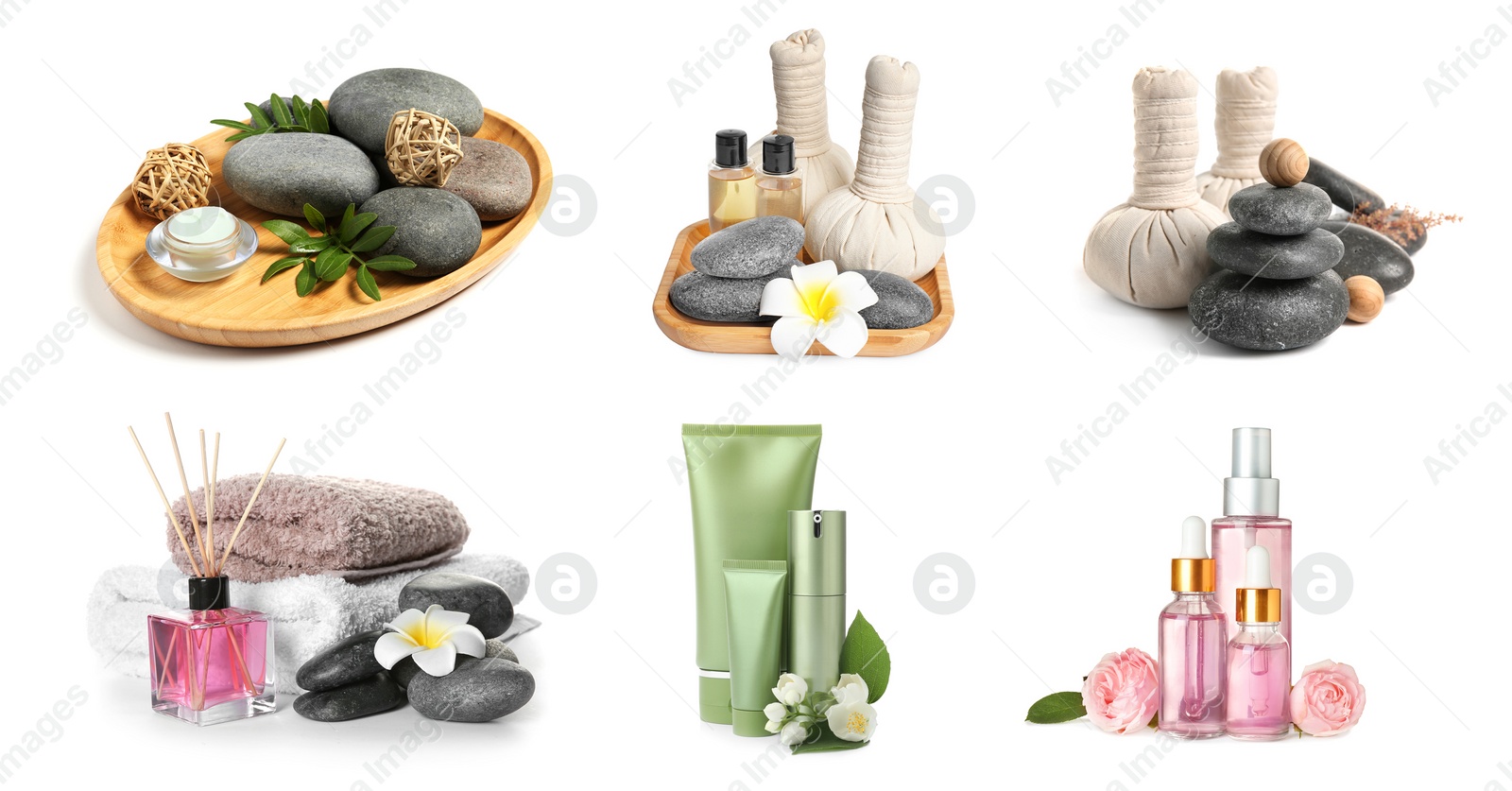 Image of Set with different spa products isolated on white