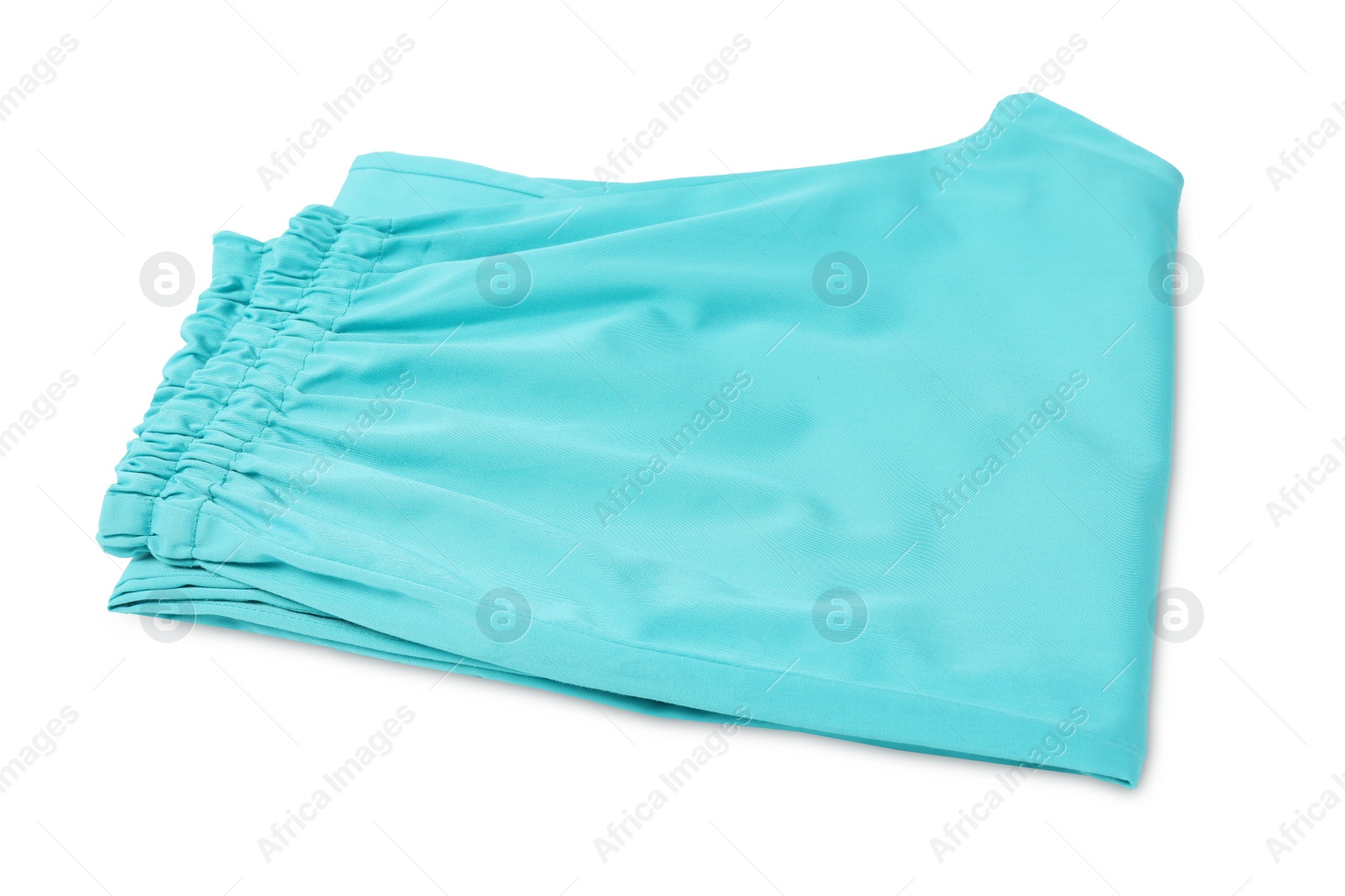 Photo of Clean turquoise medical uniform isolated on white