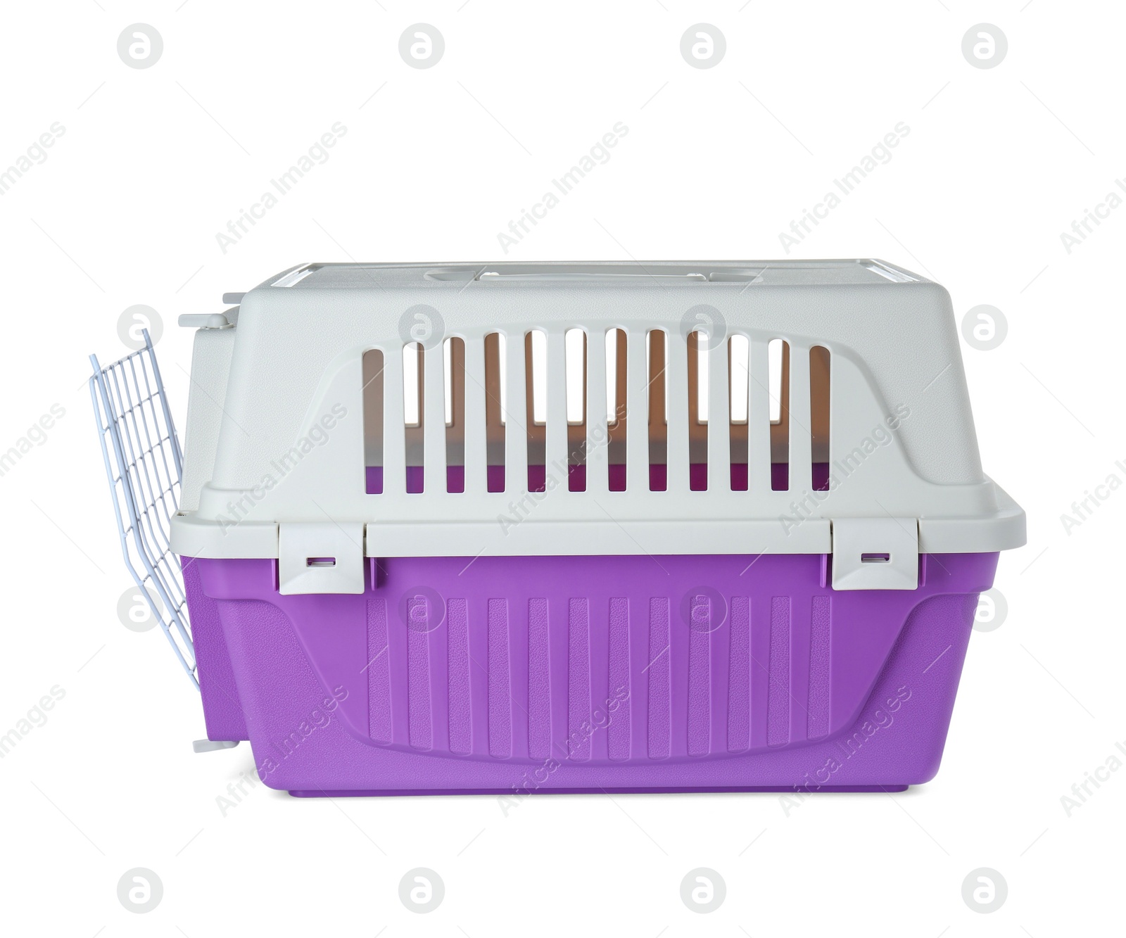 Photo of Violet carrier for pet isolated on white
