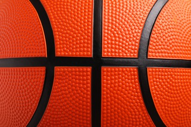 Photo of Orange basketball ball as background, closeup view