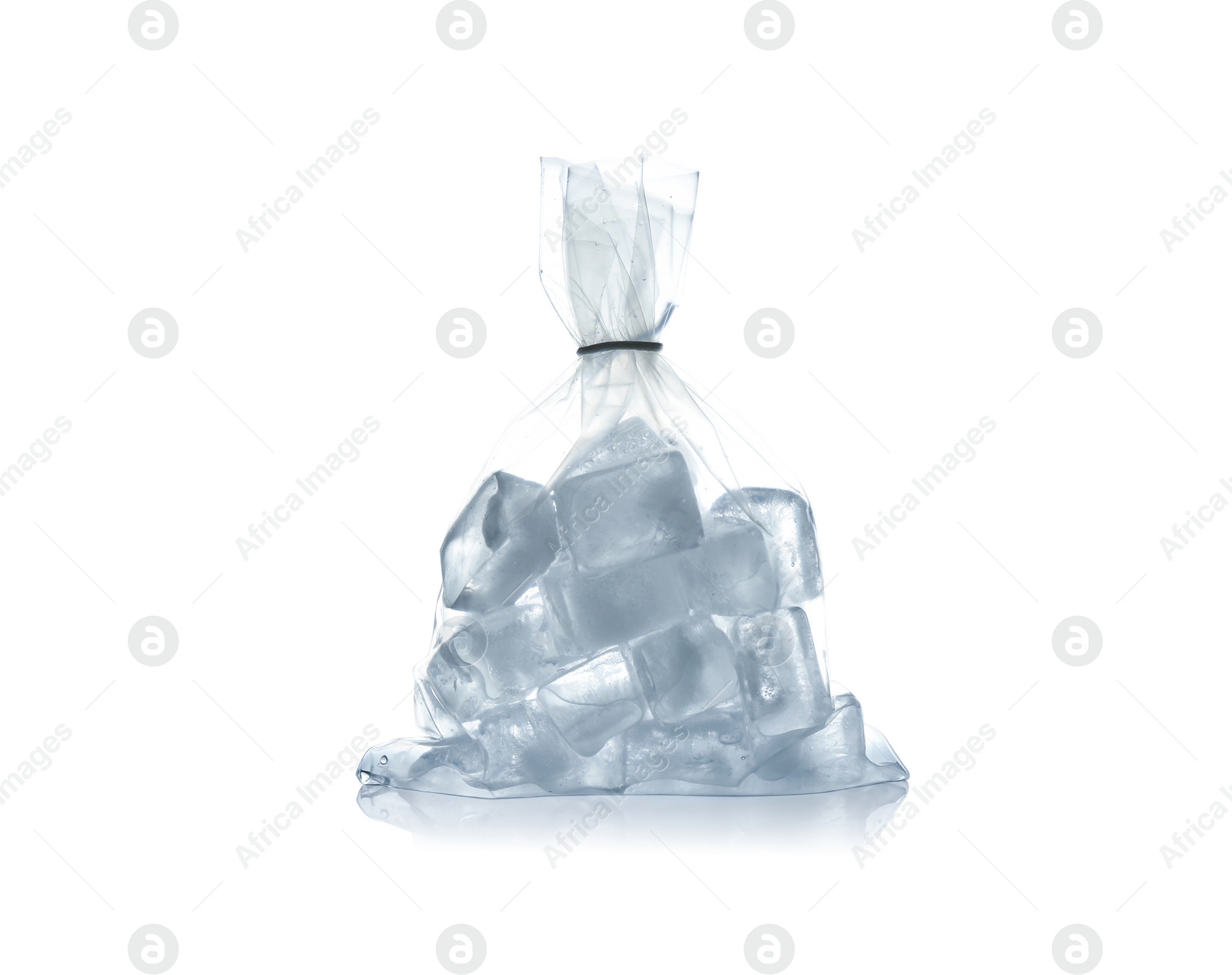 Photo of Ice cubes in plastic bag isolated on white