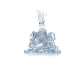 Ice cubes in plastic bag isolated on white