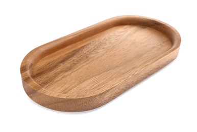 One new wooden tray on white background
