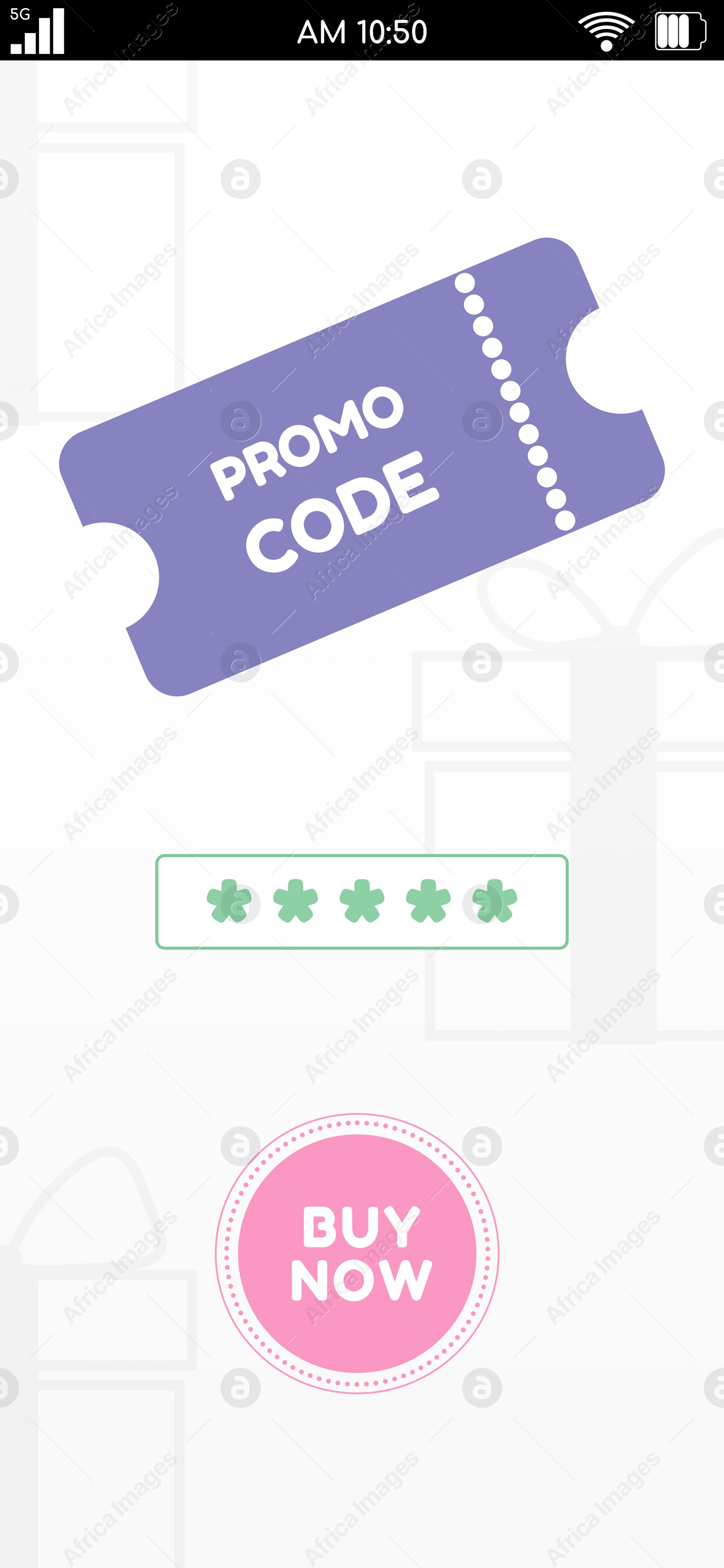 Illustration of Online shopping app with activated promo code on smartphone screen