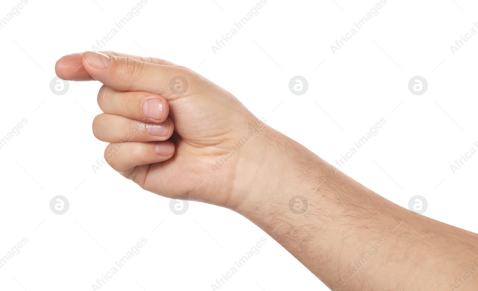 Photo of Man holding something on white background, closeup