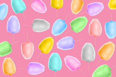 Image of Collage with cotton candy on pink background, pattern design