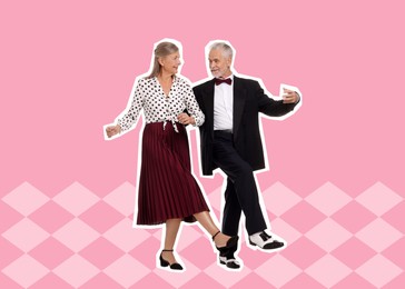 Pop art poster. Couple dancing on pink background, pin up style