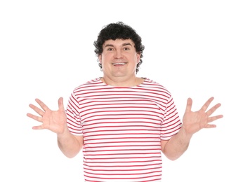 Photo of Portrait of handsome mature man posing on white background