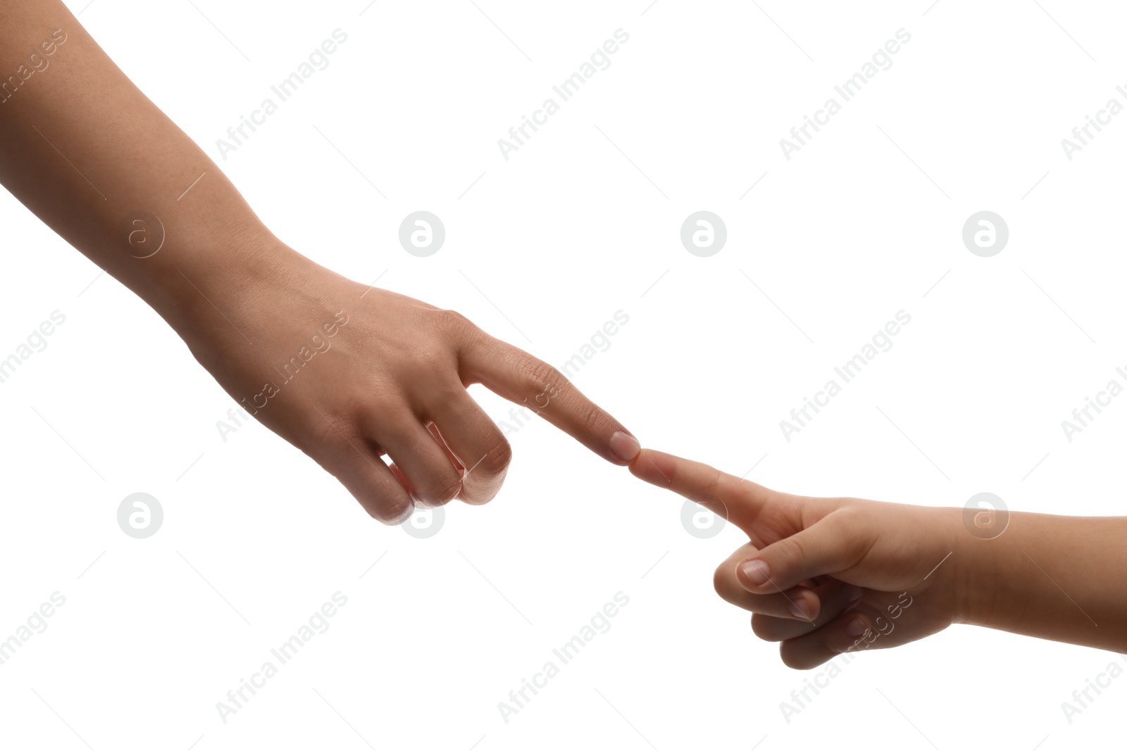 Photo of Woman with child on white background, closeup