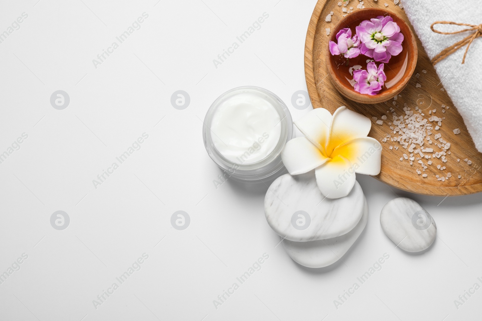 Photo of Composition with spa stones on white background, top view