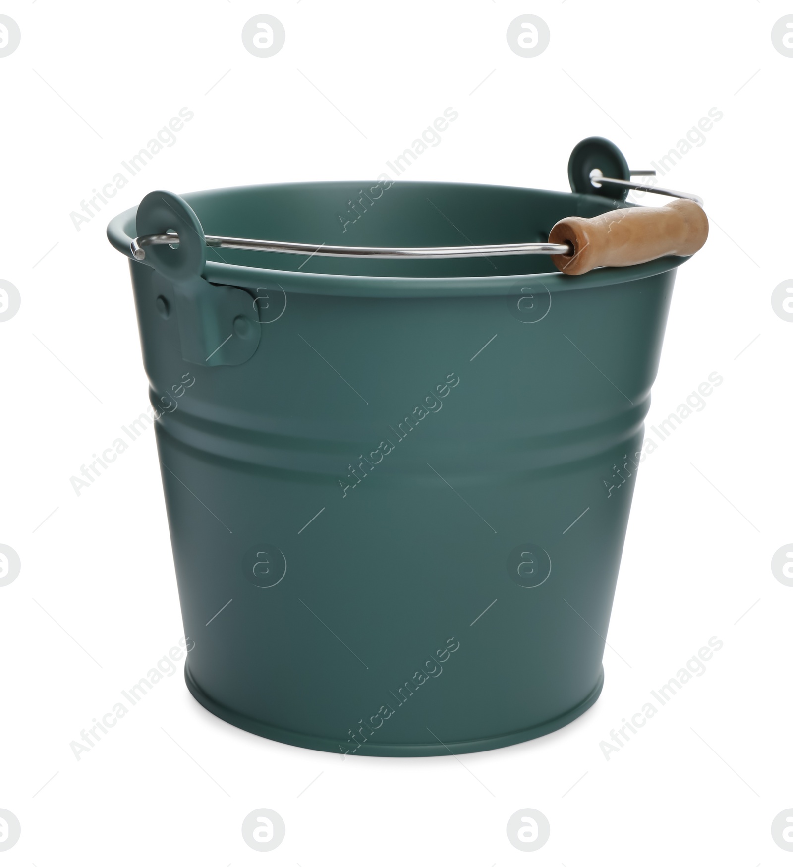 Photo of Metal bucket isolated on white. Gardening tool