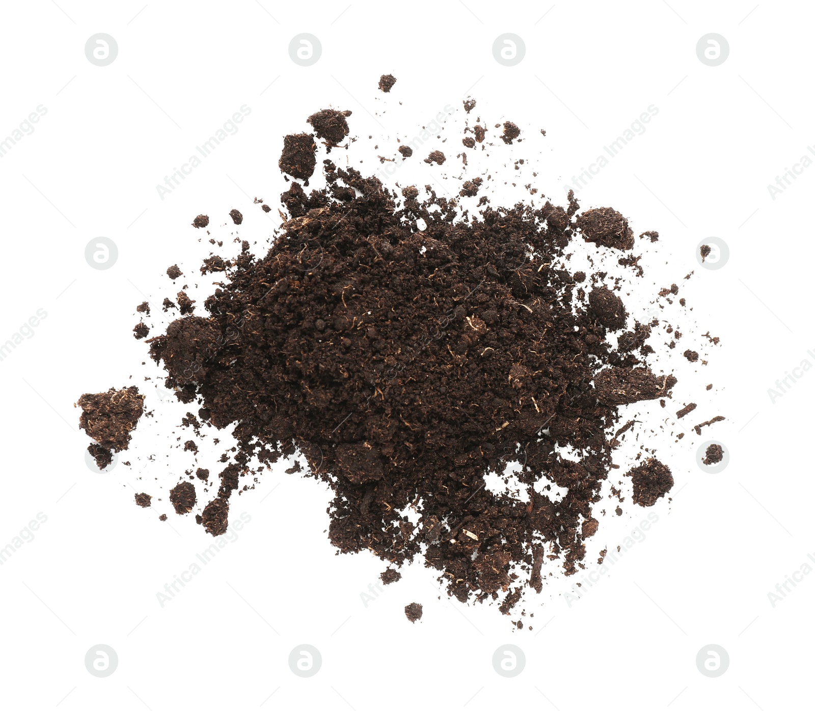 Photo of Pile of soil on white background, top view. Fertile ground