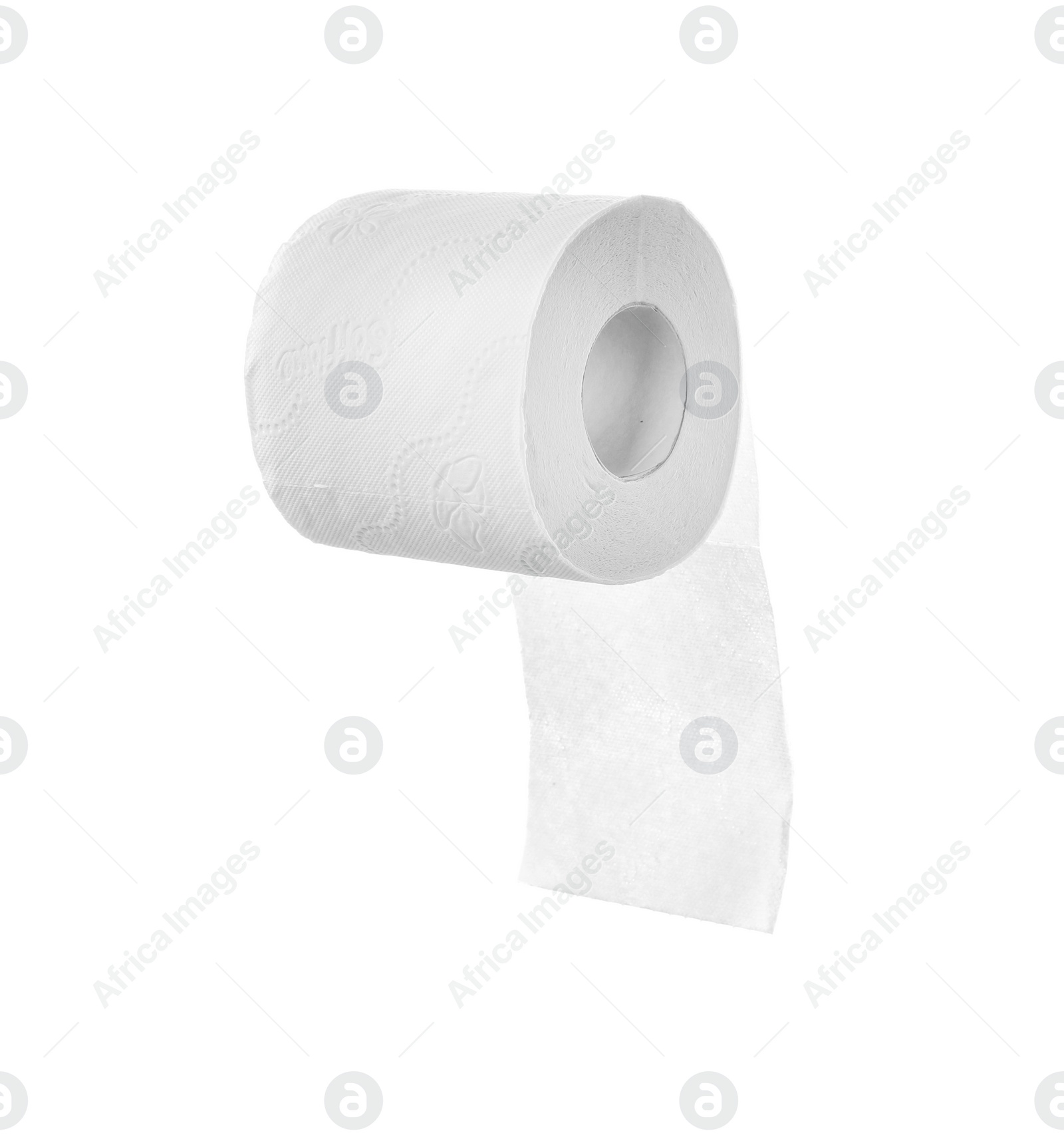 Photo of Toilet paper roll on white background. Personal hygiene