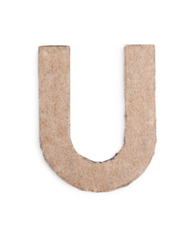 Photo of Letter U made of cardboard isolated on white