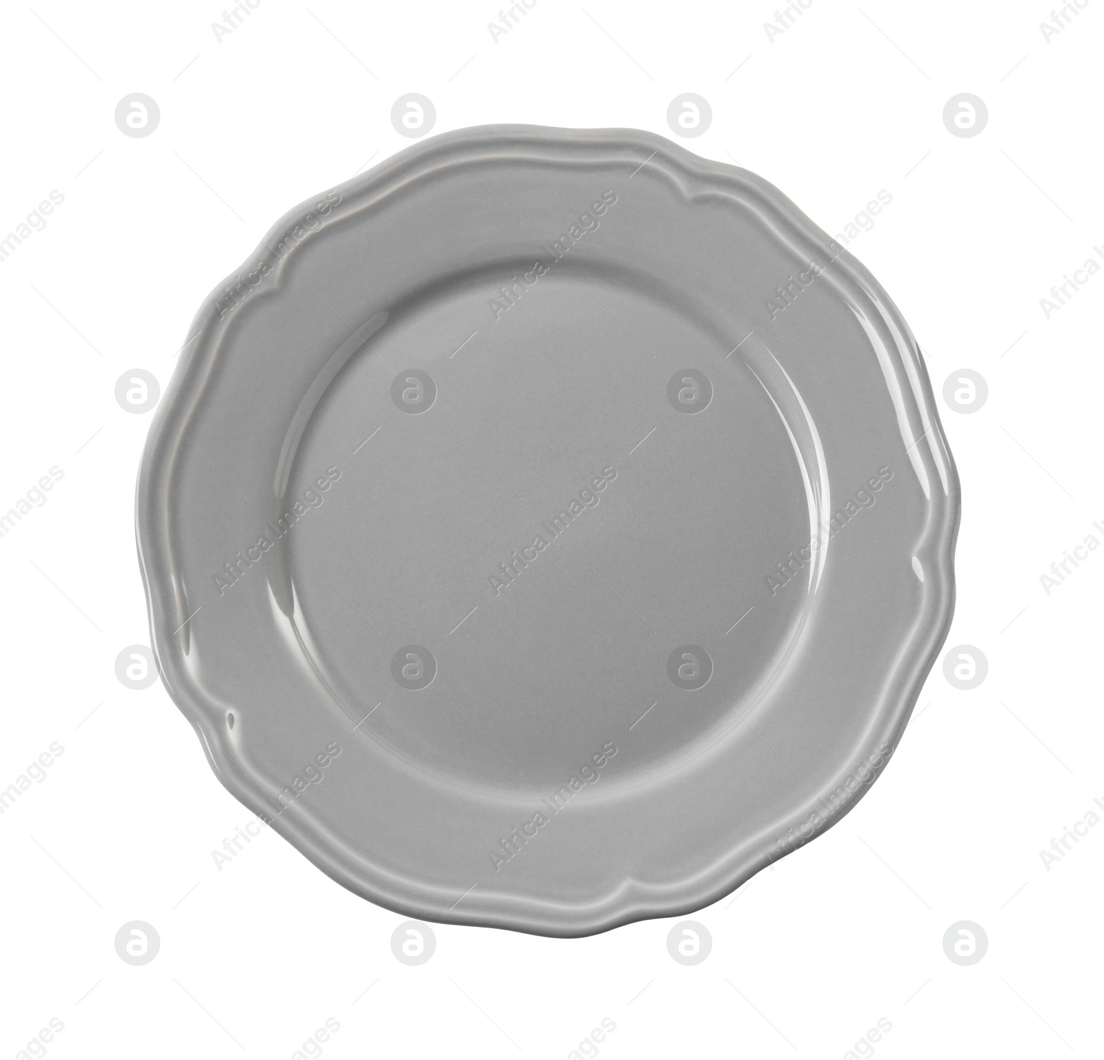 Photo of One grey ceramic plate isolated on white, top view